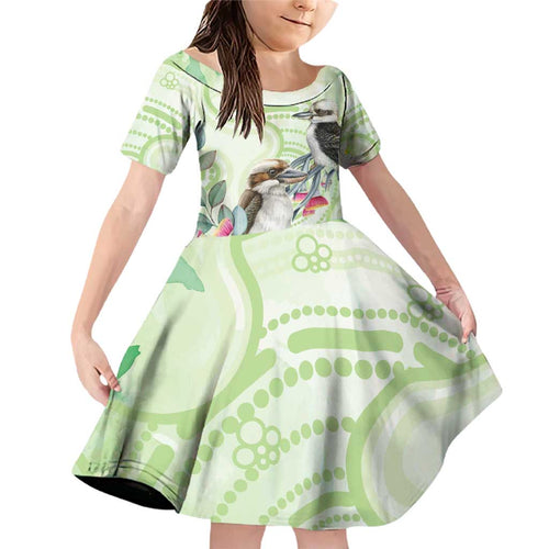 Australia Gumtree And Kookaburra Family Matching Off Shoulder Short Dress and Hawaiian Shirt Aboriginal Art - Watercolor Style