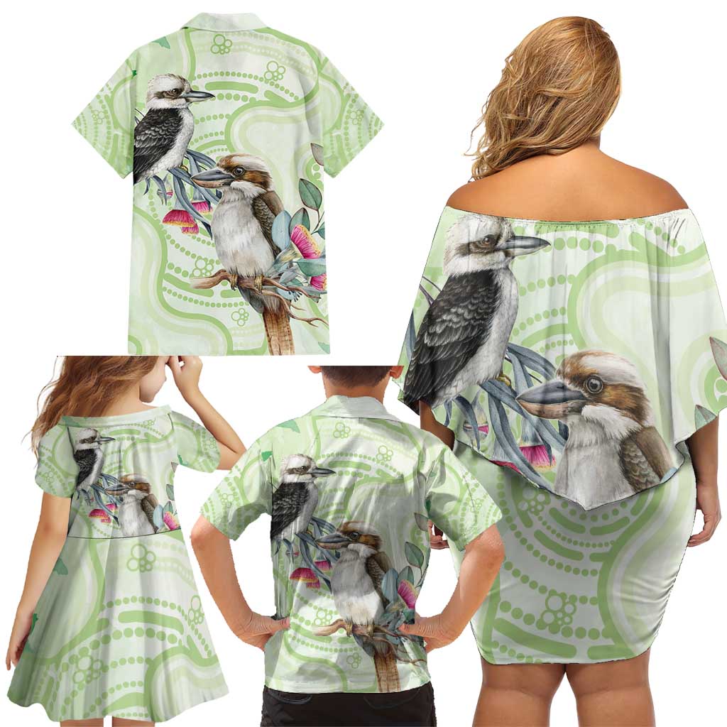 Australia Gumtree And Kookaburra Family Matching Off Shoulder Short Dress and Hawaiian Shirt Aboriginal Art - Watercolor Style