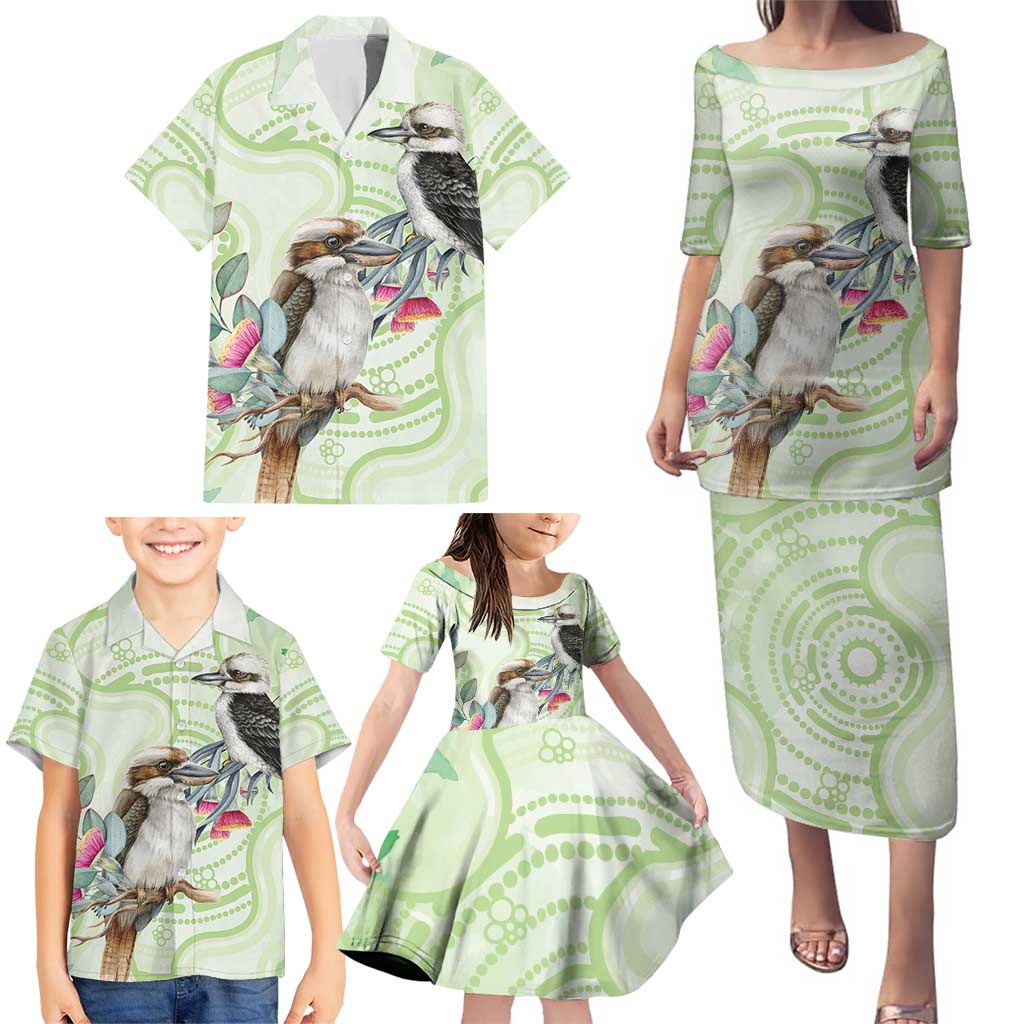 Australia Gumtree And Kookaburra Family Matching Puletasi and Hawaiian Shirt Aboriginal Art - Watercolor Style