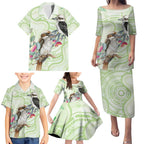 Australia Gumtree And Kookaburra Family Matching Puletasi and Hawaiian Shirt Aboriginal Art - Watercolor Style
