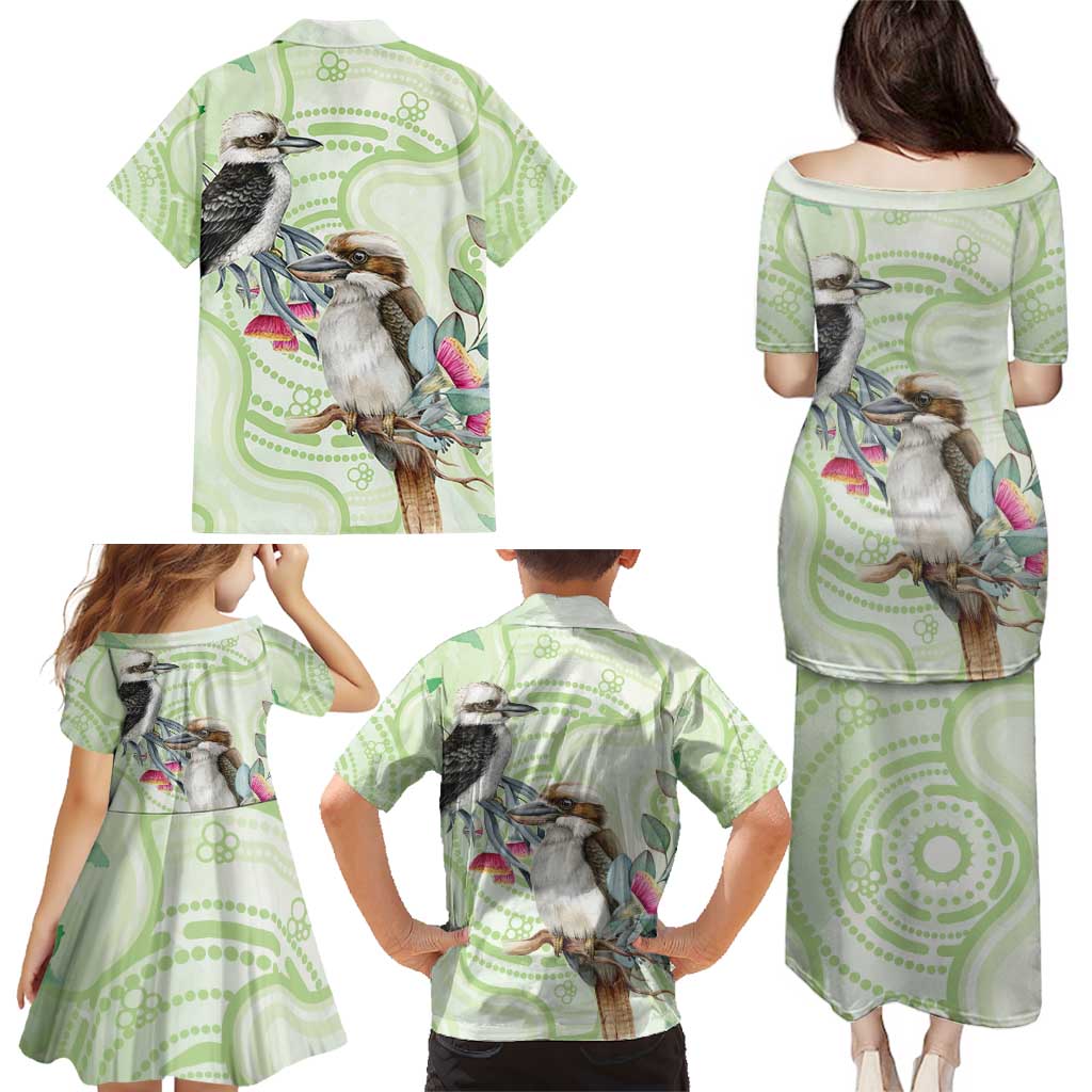 Australia Gumtree And Kookaburra Family Matching Puletasi and Hawaiian Shirt Aboriginal Art - Watercolor Style