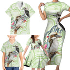 Australia Gumtree And Kookaburra Family Matching Short Sleeve Bodycon Dress and Hawaiian Shirt Aboriginal Art - Watercolor Style