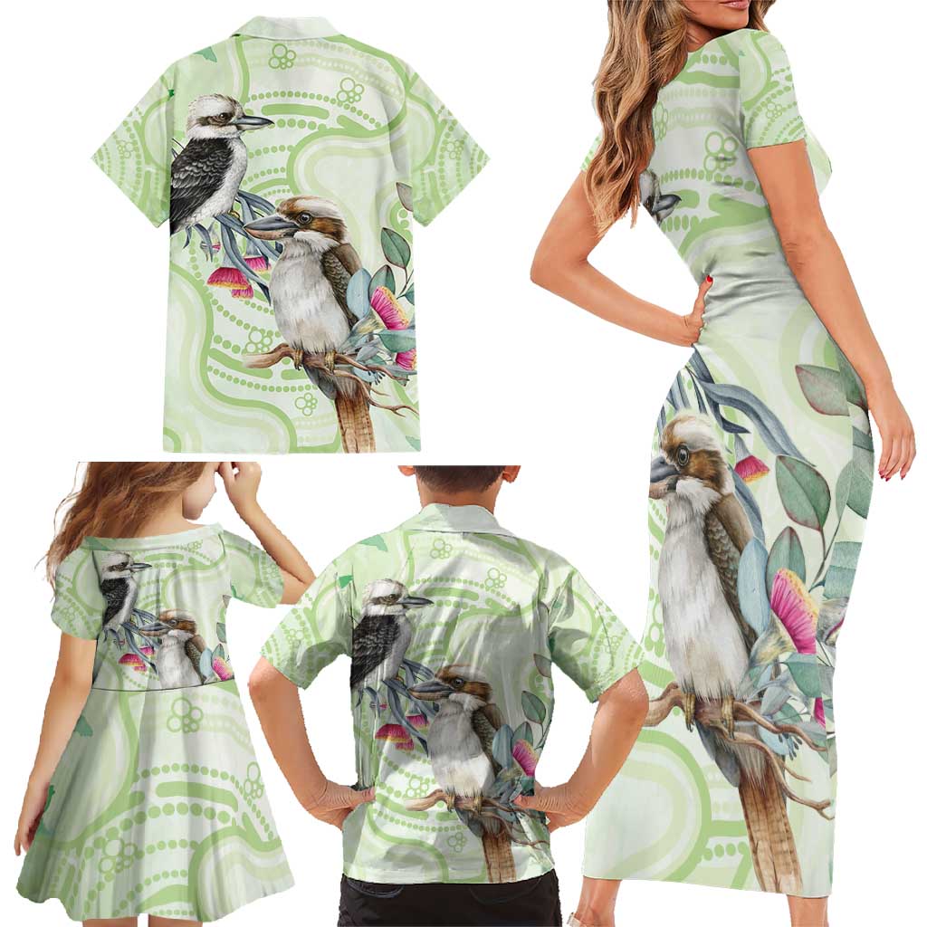 Australia Gumtree And Kookaburra Family Matching Short Sleeve Bodycon Dress and Hawaiian Shirt Aboriginal Art - Watercolor Style