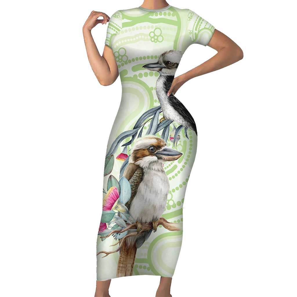 Australia Gumtree And Kookaburra Family Matching Short Sleeve Bodycon Dress and Hawaiian Shirt Aboriginal Art - Watercolor Style