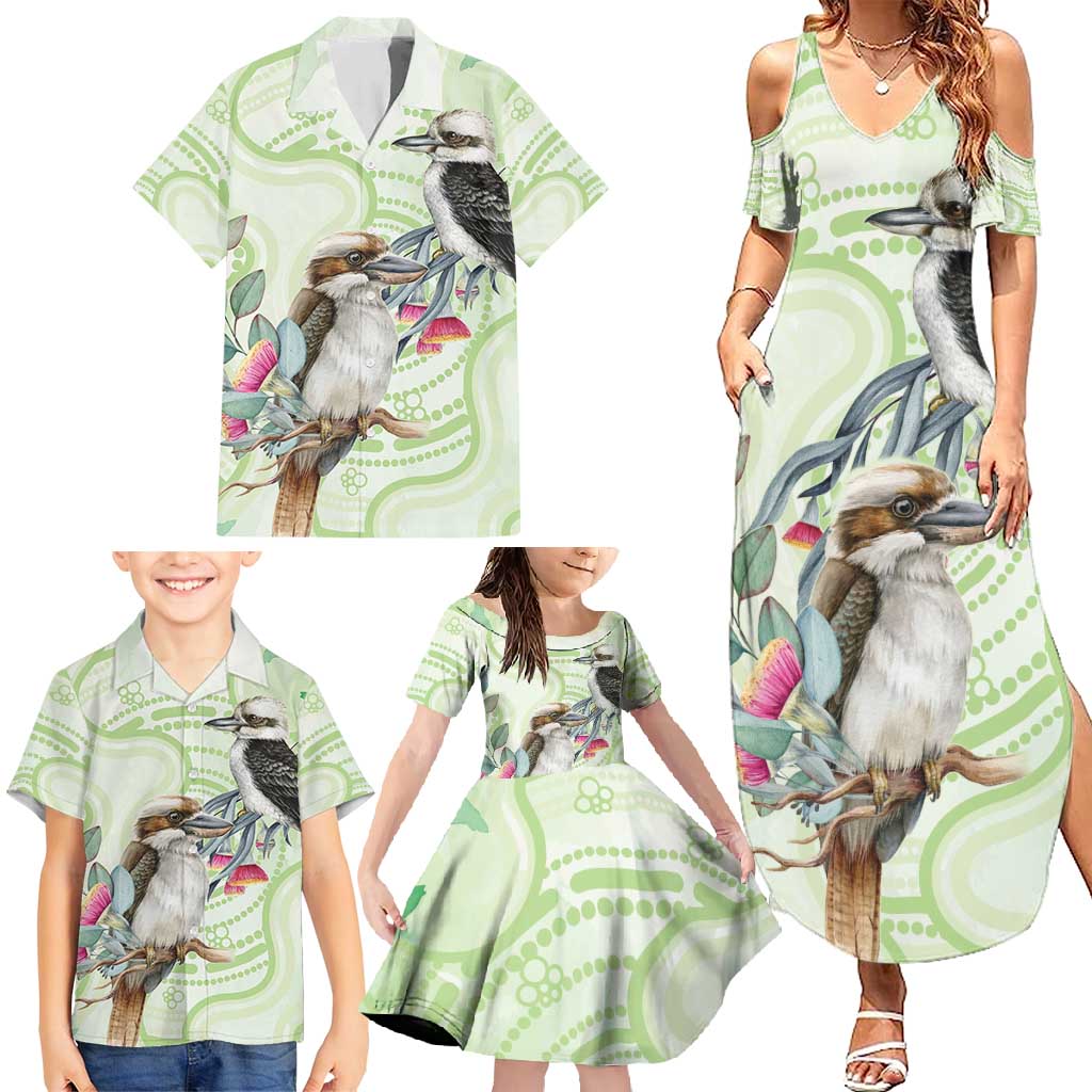 Australia Gumtree And Kookaburra Family Matching Summer Maxi Dress and Hawaiian Shirt Aboriginal Art - Watercolor Style