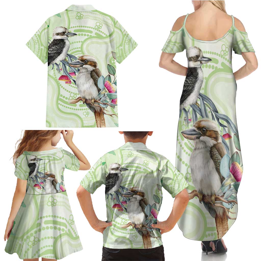Australia Gumtree And Kookaburra Family Matching Summer Maxi Dress and Hawaiian Shirt Aboriginal Art - Watercolor Style