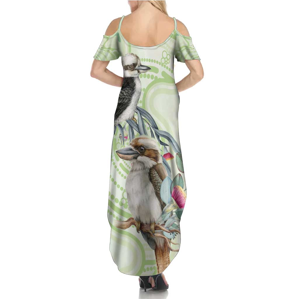 Australia Gumtree And Kookaburra Family Matching Summer Maxi Dress and Hawaiian Shirt Aboriginal Art - Watercolor Style