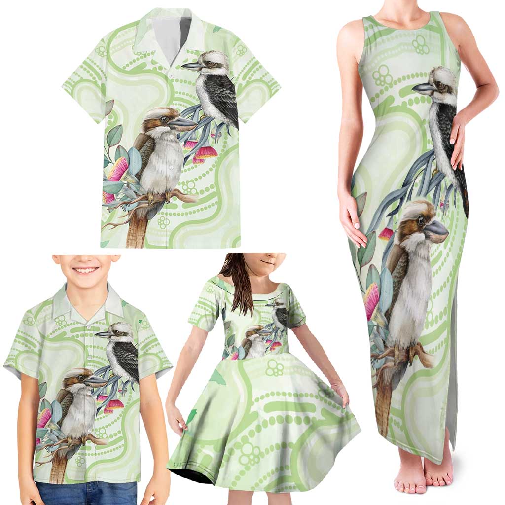 Australia Gumtree And Kookaburra Family Matching Tank Maxi Dress and Hawaiian Shirt Aboriginal Art - Watercolor Style