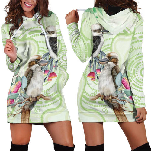 Australia Gumtree And Kookaburra Hoodie Dress Aboriginal Art - Watercolor Style