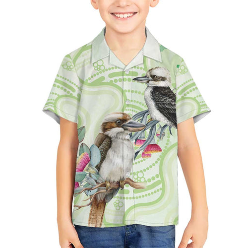 Australia Gumtree And Kookaburra Kid Hawaiian Shirt Aboriginal Art - Watercolor Style