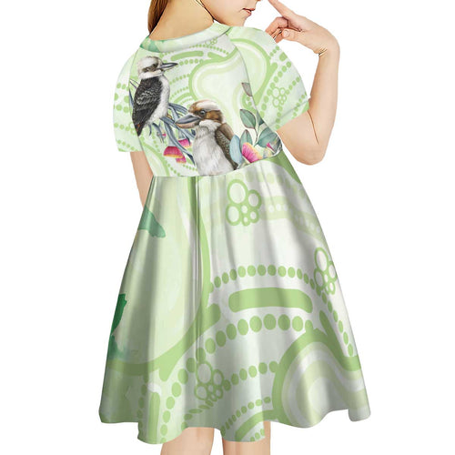 Australia Gumtree And Kookaburra Kid Short Sleeve Dress Aboriginal Art - Watercolor Style