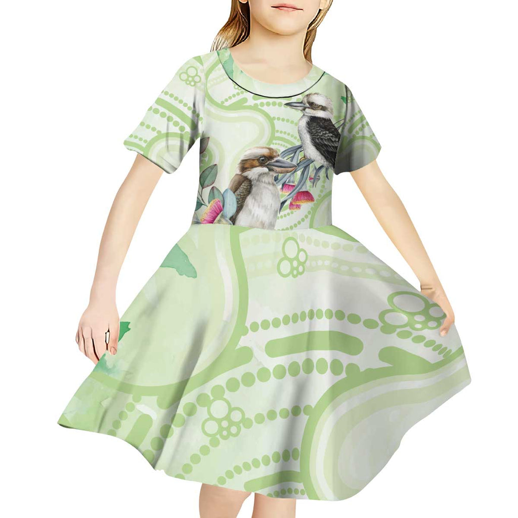 Australia Gumtree And Kookaburra Kid Short Sleeve Dress Aboriginal Art - Watercolor Style