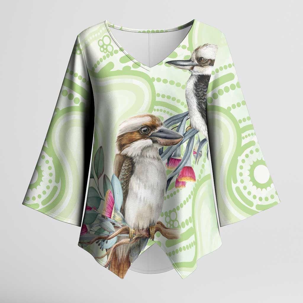 Australia Gumtree And Kookaburra Kimono Sleeve Blouse Aboriginal Art - Watercolor Style - Aussie Hoodie