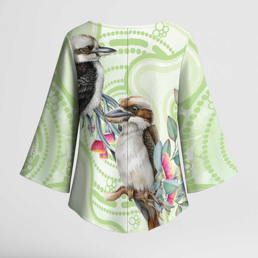 Australia Gumtree And Kookaburra Kimono Sleeve Blouse Aboriginal Art - Watercolor Style - Aussie Hoodie