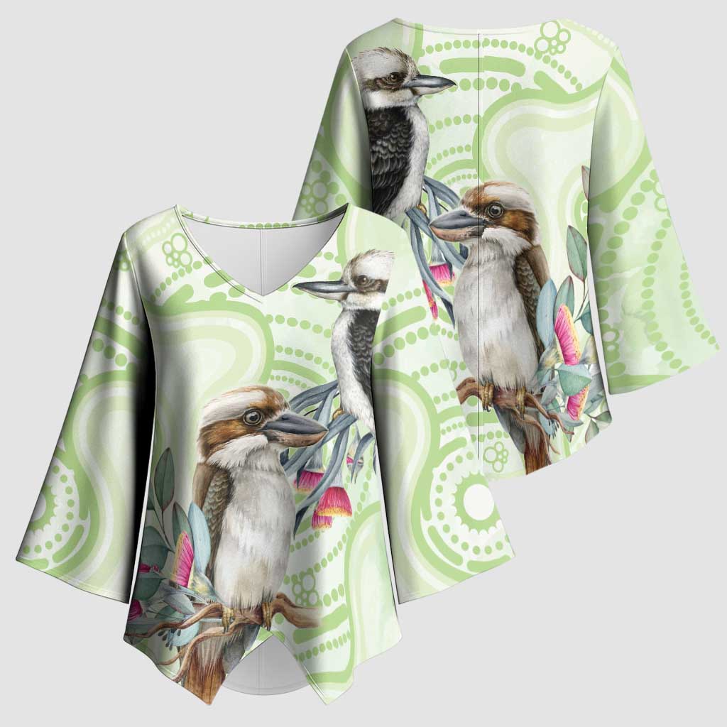 Australia Gumtree And Kookaburra Kimono Sleeve Blouse Aboriginal Art - Watercolor Style - Aussie Hoodie