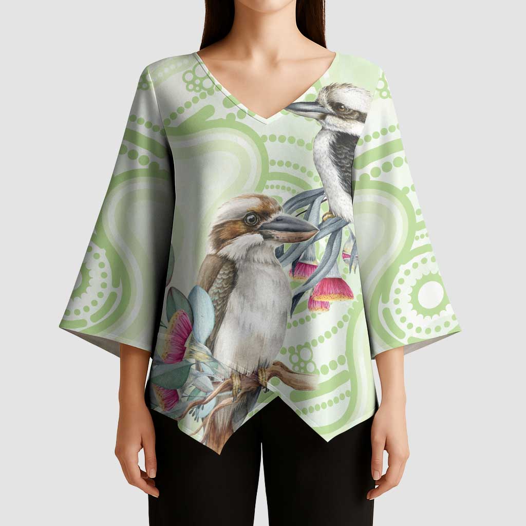 Australia Gumtree And Kookaburra Kimono Sleeve Blouse Aboriginal Art - Watercolor Style - Aussie Hoodie