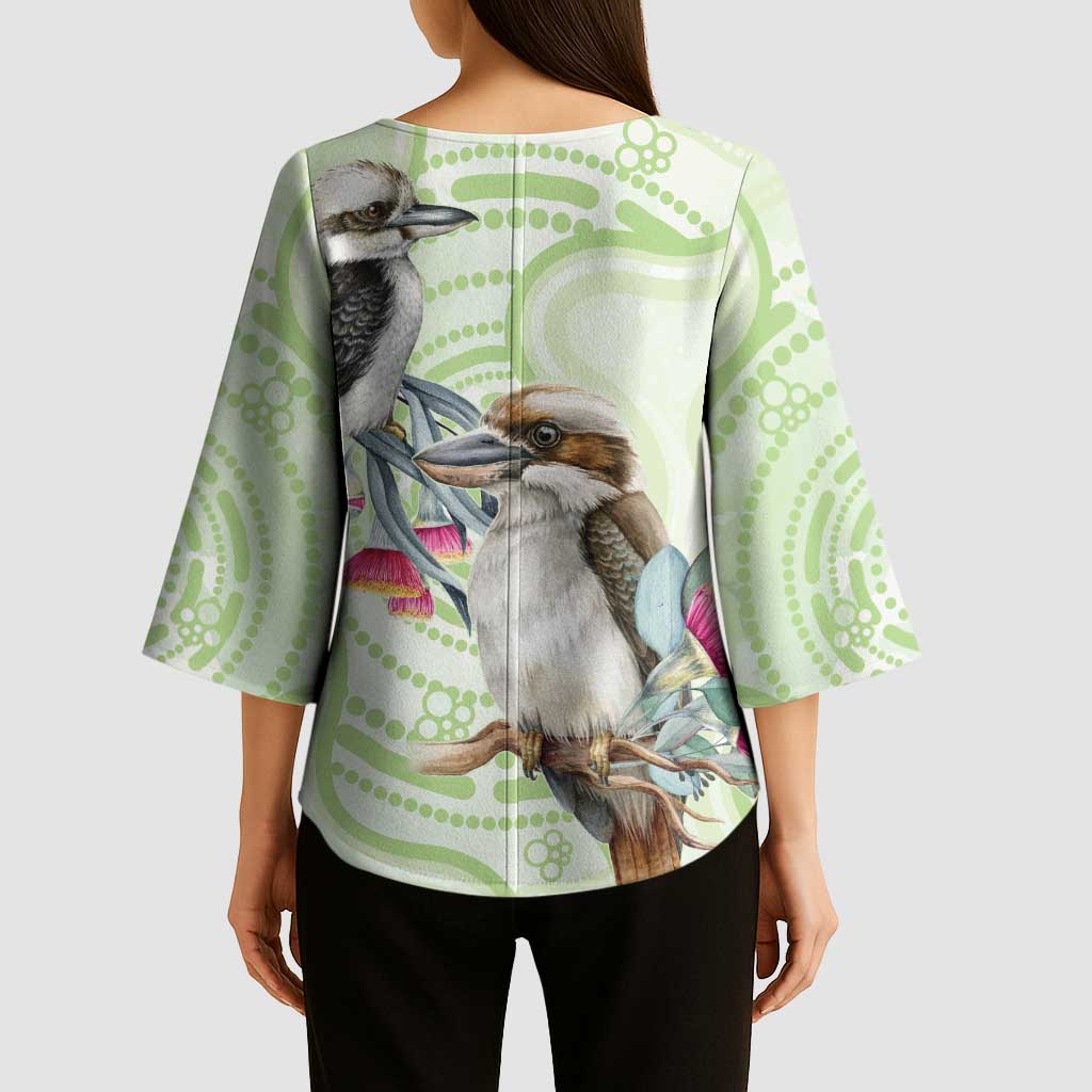 Australia Gumtree And Kookaburra Kimono Sleeve Blouse Aboriginal Art - Watercolor Style - Aussie Hoodie