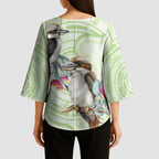 Australia Gumtree And Kookaburra Kimono Sleeve Blouse Aboriginal Art - Watercolor Style - Aussie Hoodie