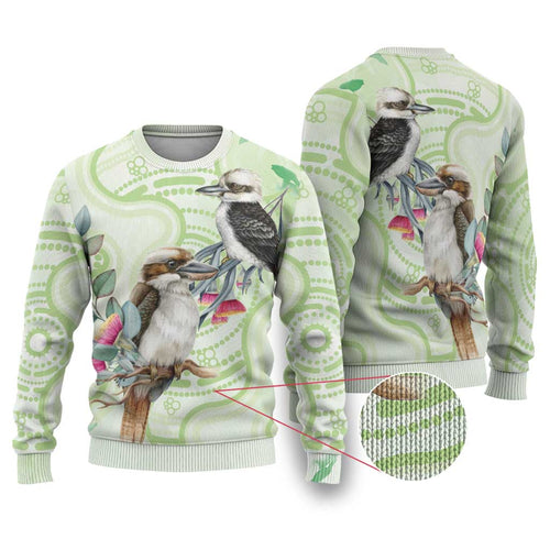 Australia Gumtree And Kookaburra Ugly Christmas Sweater Aboriginal Art - Watercolor Style