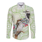 Australia Gumtree And Kookaburra Long Sleeve Button Shirt Aboriginal Art - Watercolor Style