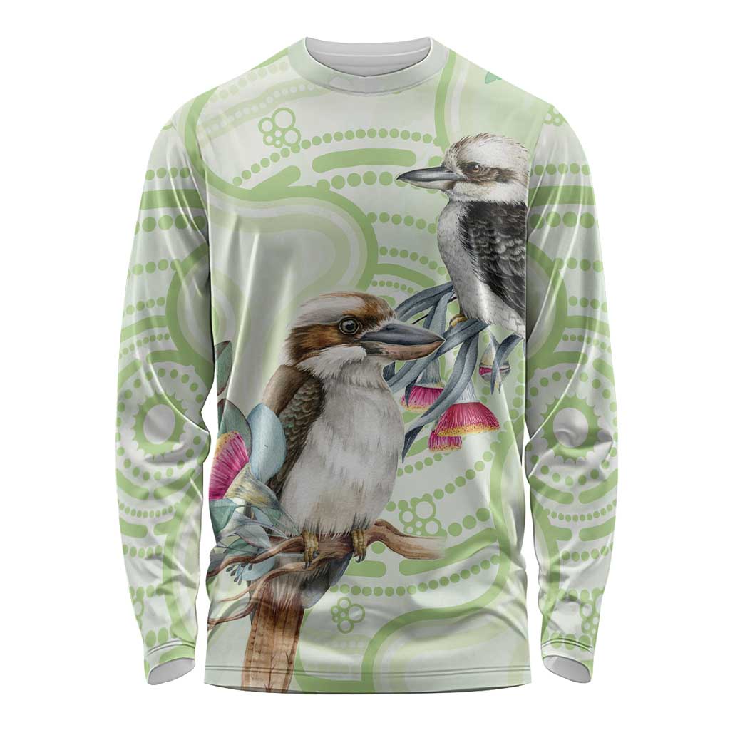 Australia Gumtree And Kookaburra Long Sleeve Shirt Aboriginal Art - Watercolor Style