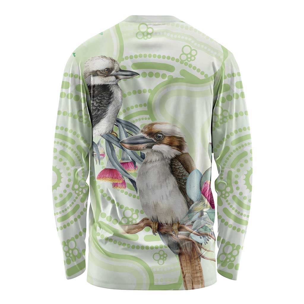 Australia Gumtree And Kookaburra Long Sleeve Shirt Aboriginal Art - Watercolor Style