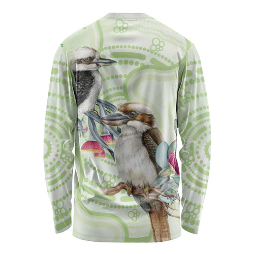 Australia Gumtree And Kookaburra Long Sleeve Shirt Aboriginal Art - Watercolor Style