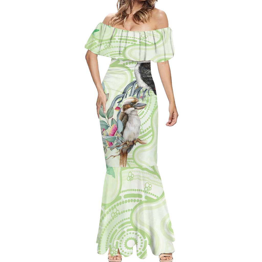 Australia Gumtree And Kookaburra Mermaid Dress Aboriginal Art - Watercolor Style