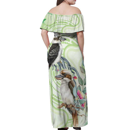 Australia Gumtree And Kookaburra Off Shoulder Maxi Dress Aboriginal Art - Watercolor Style