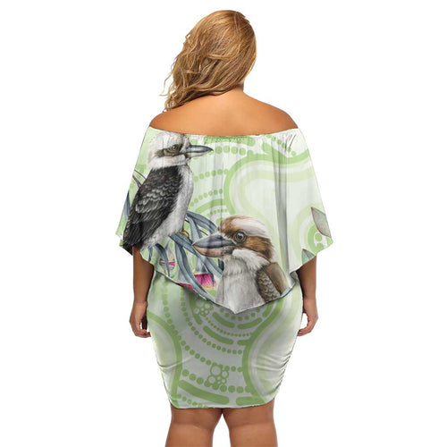 Australia Gumtree And Kookaburra Off Shoulder Short Dress Aboriginal Art - Watercolor Style