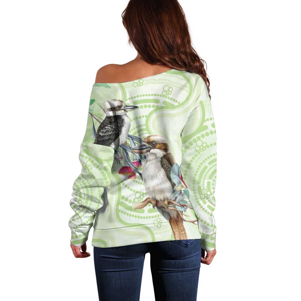 Australia Gumtree And Kookaburra Off Shoulder Sweater Aboriginal Art - Watercolor Style
