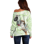 Australia Gumtree And Kookaburra Off Shoulder Sweater Aboriginal Art - Watercolor Style