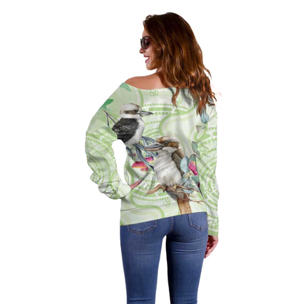 Australia Gumtree And Kookaburra Off Shoulder Sweater Aboriginal Art - Watercolor Style