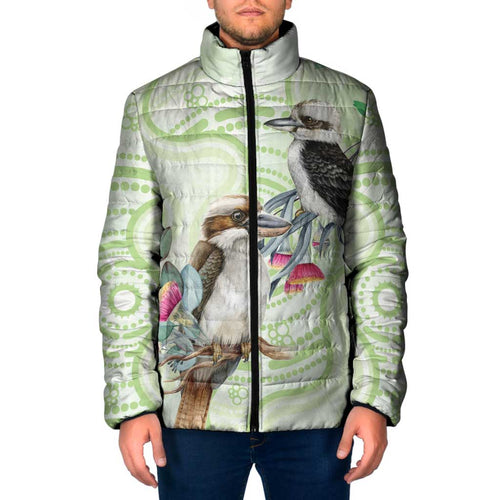 Australia Gumtree And Kookaburra Padded Jacket Aboriginal Art - Watercolor Style - Aussie Hoodie