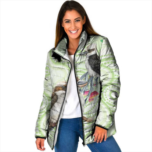 Australia Gumtree And Kookaburra Padded Jacket Aboriginal Art - Watercolor Style - Aussie Hoodie