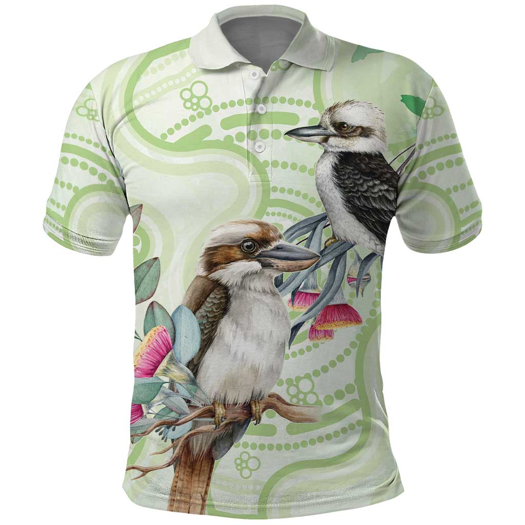 Australia Gumtree And Kookaburra Polo Shirt Aboriginal Art - Watercolor Style