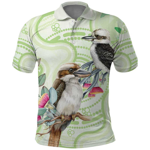 Australia Gumtree And Kookaburra Polo Shirt Aboriginal Art - Watercolor Style