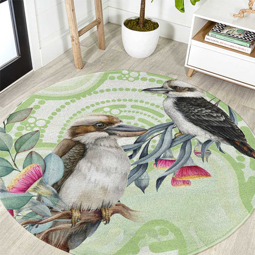 Australia Gumtree And Kookaburra Round Carpet Aboriginal Art - Watercolor Style
