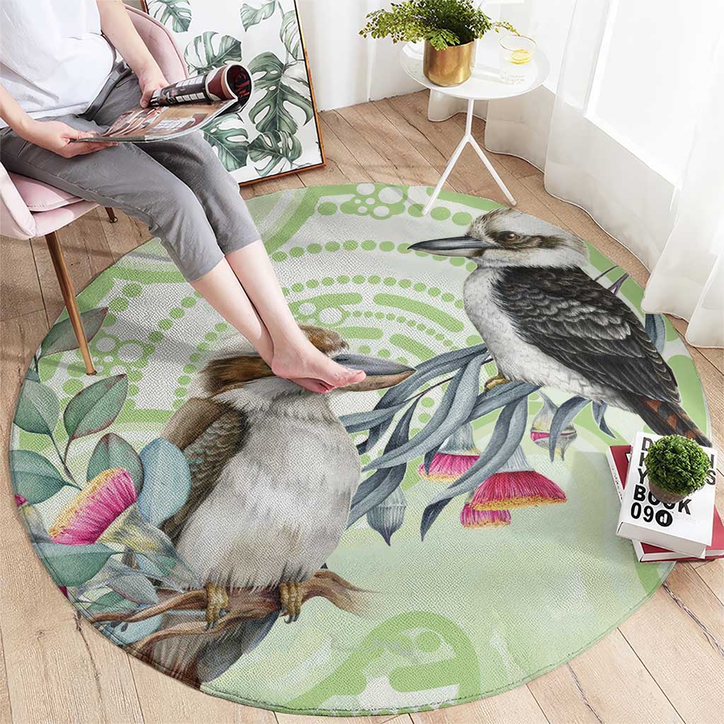 Australia Gumtree And Kookaburra Round Carpet Aboriginal Art - Watercolor Style