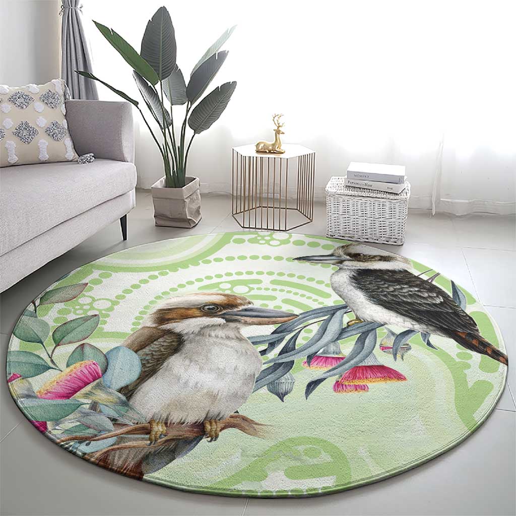 Australia Gumtree And Kookaburra Round Carpet Aboriginal Art - Watercolor Style