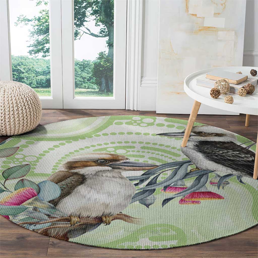 Australia Gumtree And Kookaburra Round Carpet Aboriginal Art - Watercolor Style