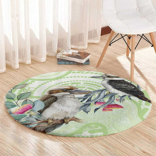 Australia Gumtree And Kookaburra Round Carpet Aboriginal Art - Watercolor Style