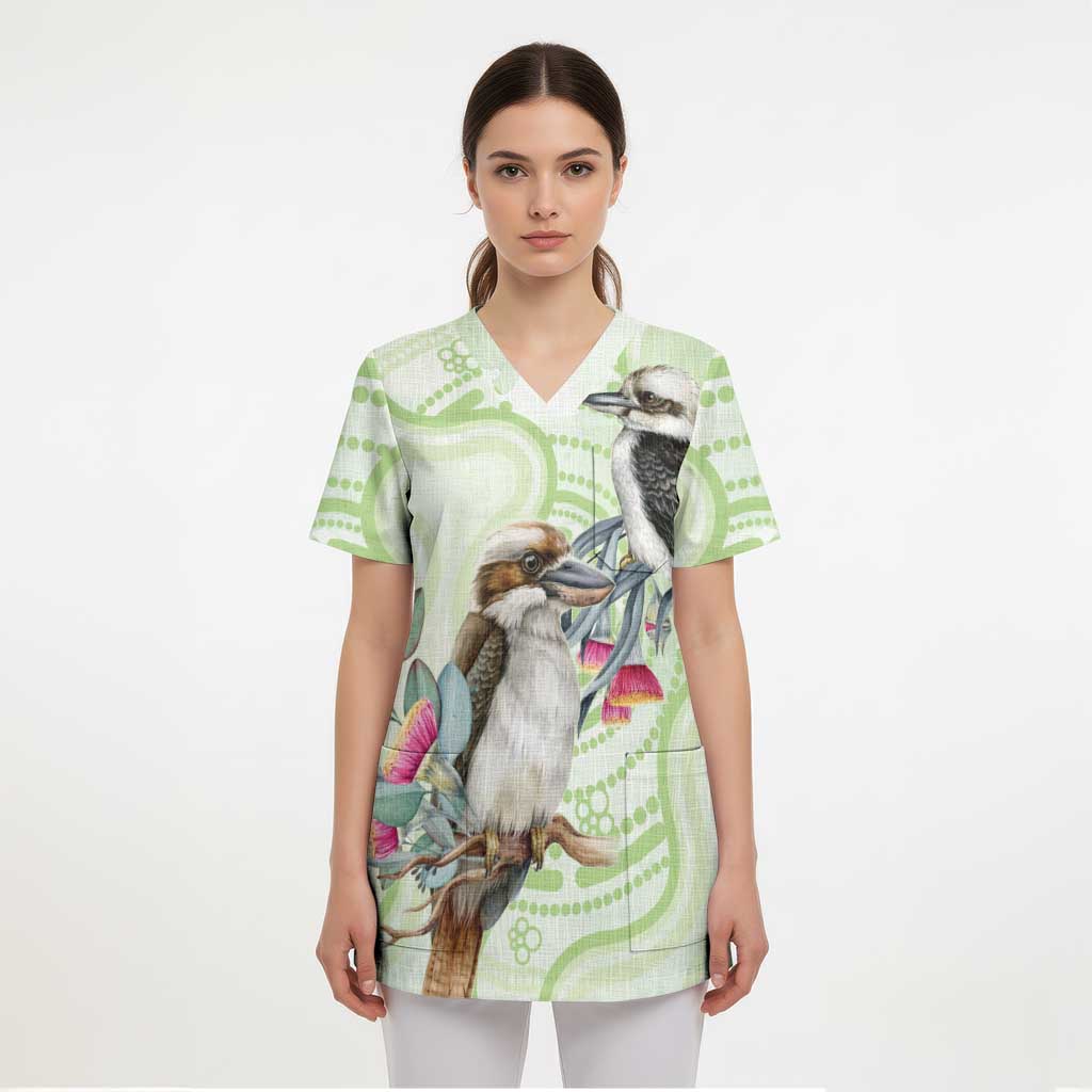 Australia Gumtree And Kookaburra Scrub Top Aboriginal Art - Watercolor Style - Aussie Hoodie