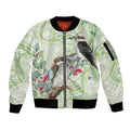 Australia Gumtree And Kookaburra Sleeve Zip Bomber Jacket Aboriginal Art - Watercolor Style