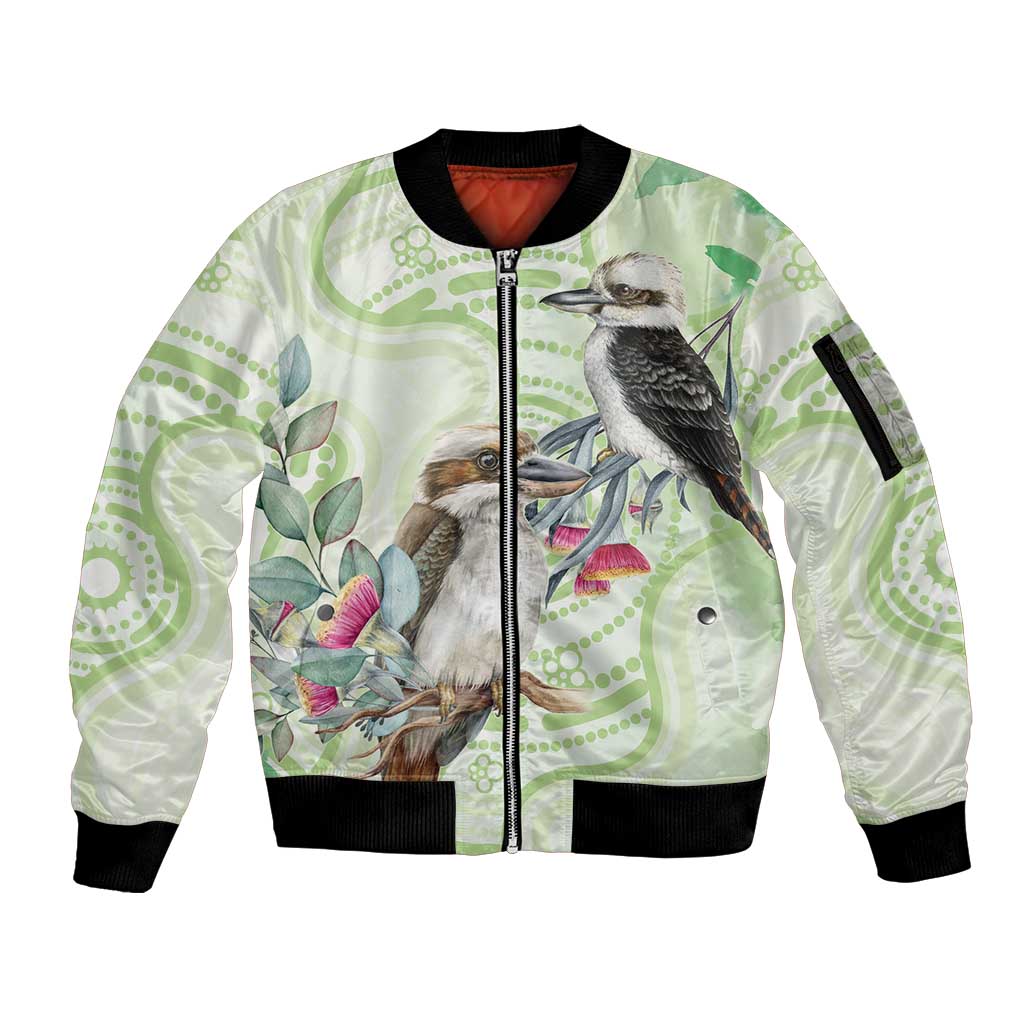 Australia Gumtree And Kookaburra Sleeve Zip Bomber Jacket Aboriginal Art - Watercolor Style