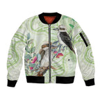 Australia Gumtree And Kookaburra Sleeve Zip Bomber Jacket Aboriginal Art - Watercolor Style