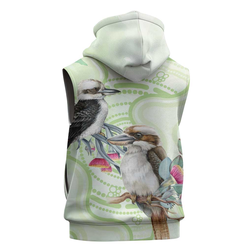 Australia Gumtree And Kookaburra Sleeveless Hoodie Aboriginal Art - Watercolor Style - Aussie Hoodie