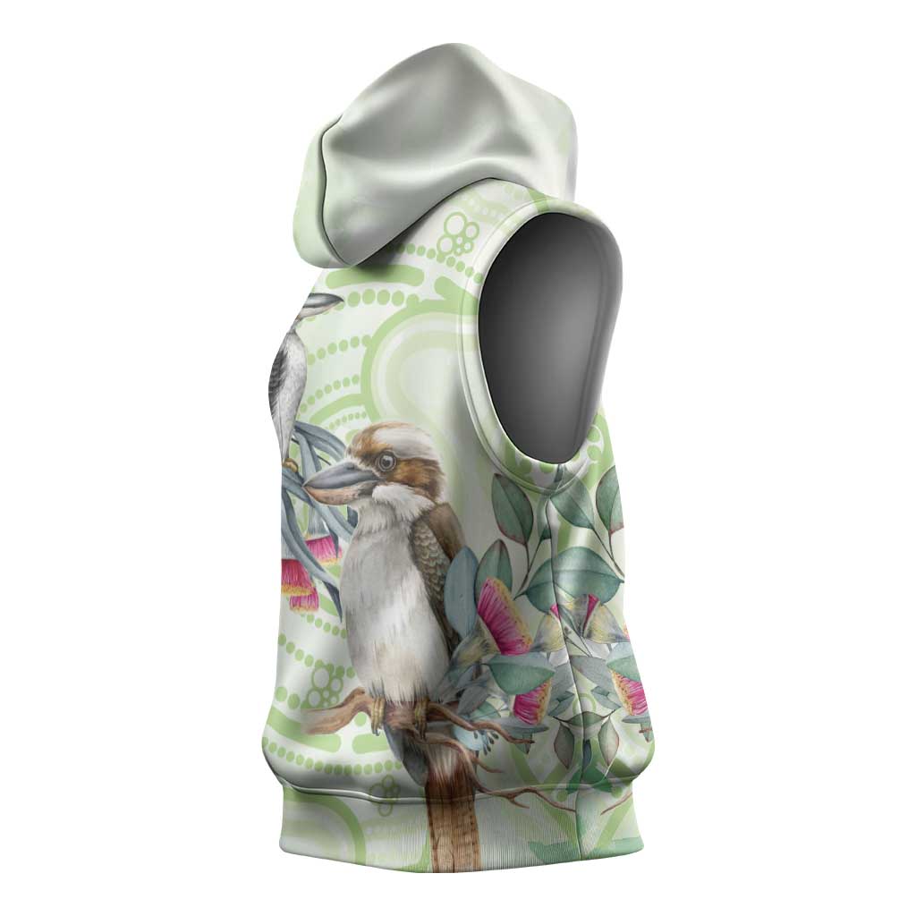 Australia Gumtree And Kookaburra Sleeveless Hoodie Aboriginal Art - Watercolor Style - Aussie Hoodie