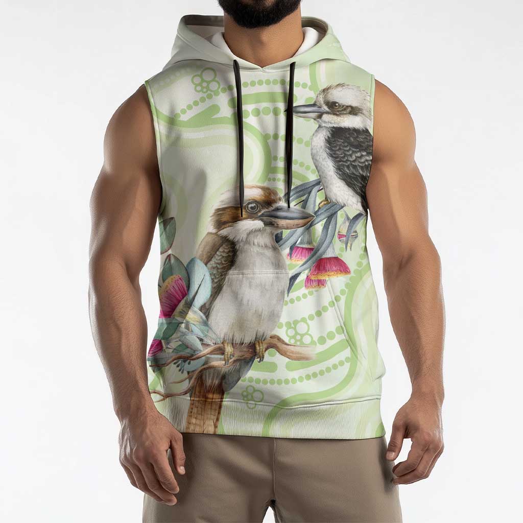 Australia Gumtree And Kookaburra Sleeveless Hoodie Aboriginal Art - Watercolor Style - Aussie Hoodie