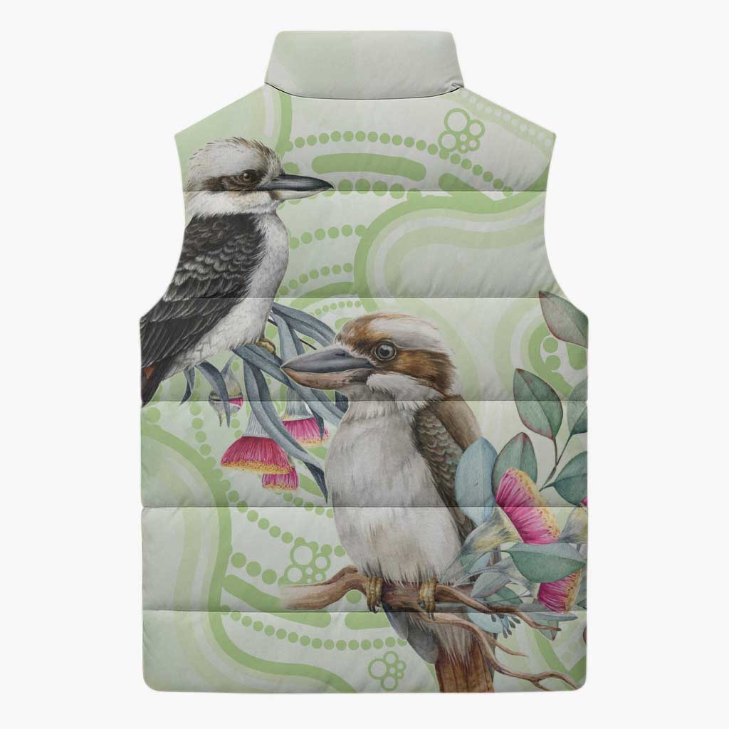 Australia Gumtree And Kookaburra Sleeveless Puffer Jacket Aboriginal Art - Watercolor Style - Aussie Hoodie